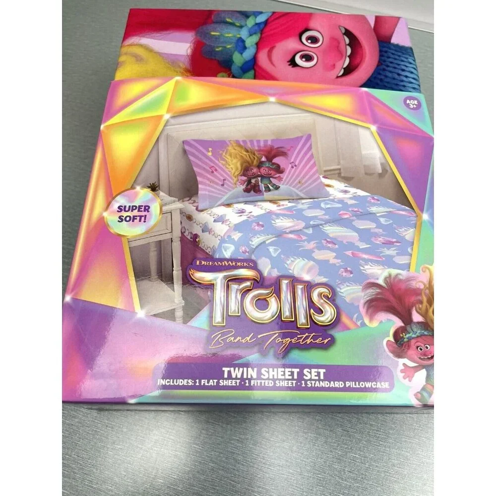 TROLLS  Twin 3 Piece Sheet Set- Band Together in Harmony 3+